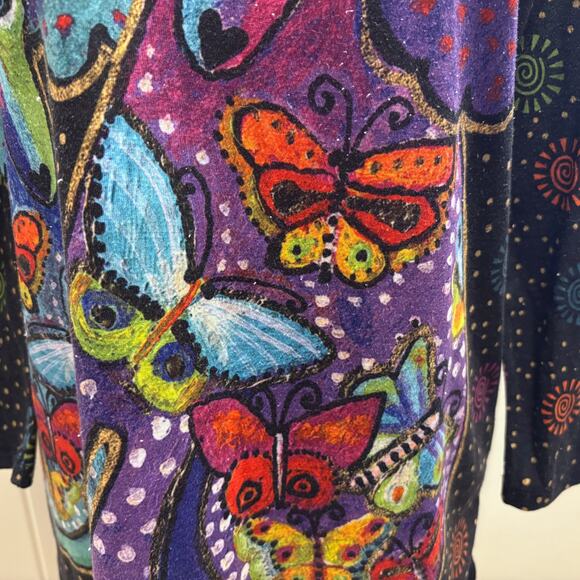 Vintage Y2K Laurel Burch Black Dog Butterfly Dot Top XXL - Picture 3 of 9